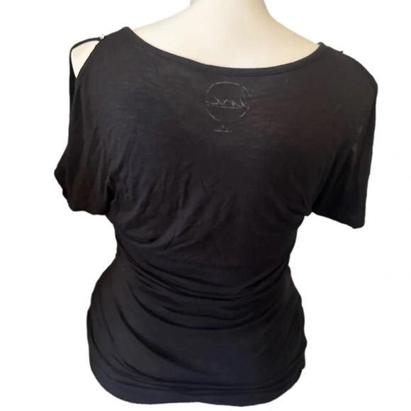 INC International Concepts Cold Shoulder Black T-Shirt Size M - Picture 2 of 6